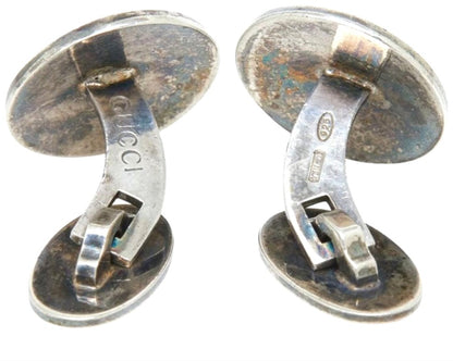 Gucci Silver 925 Blue Enamel Round Cufflinks 0.6in Men Authentic Italy