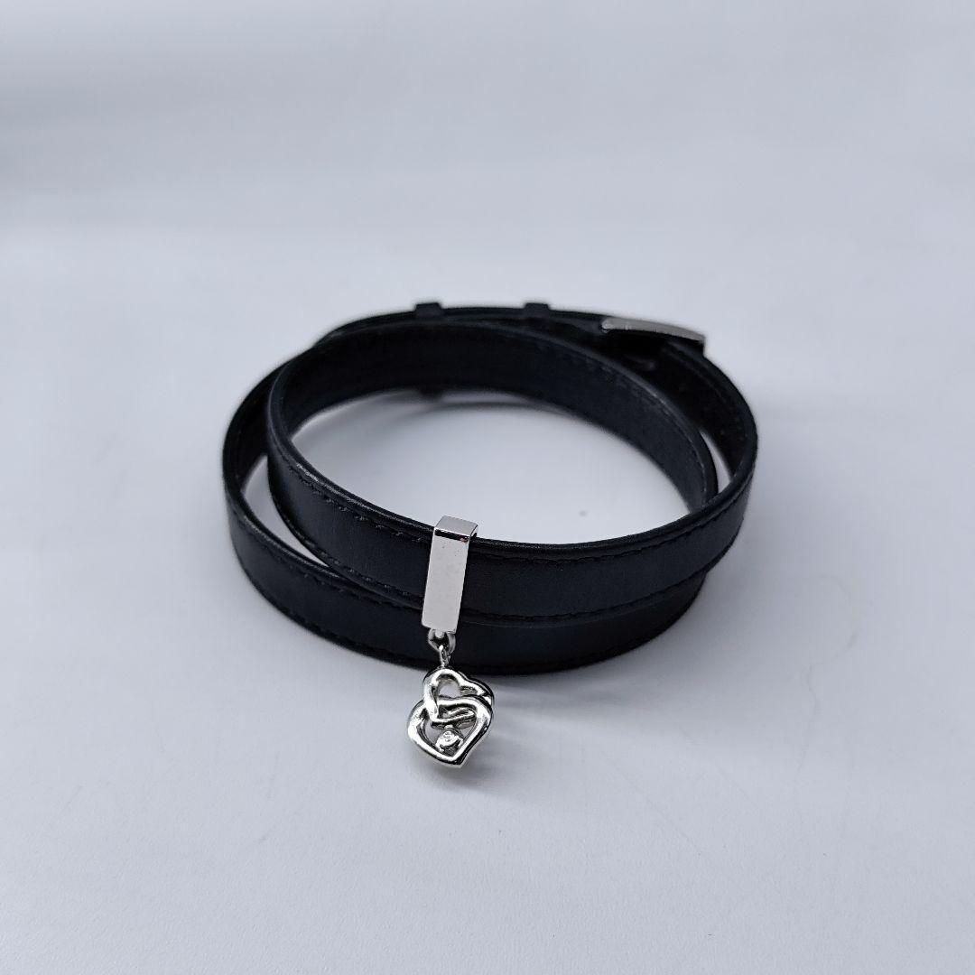 Mikimoto Leather Bracelet Bangle Silver Pearl Heart Charm 41cm Adjustable