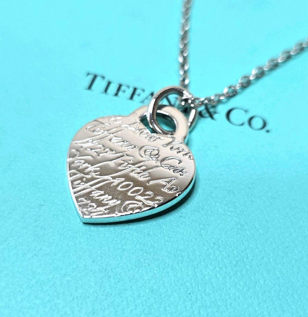 Tiffany & Co Notes Heart Tag Pendant Necklace Sterling Silver 925 SV925 16.5in