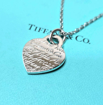 Tiffany & Co Notes Heart Tag Pendant Necklace Sterling Silver 925 SV925 16.5in