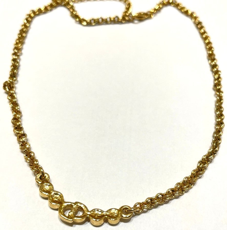 Christian Dior CD Logo Rhinestone Choker Necklace Gold Tone Vintage Authentic