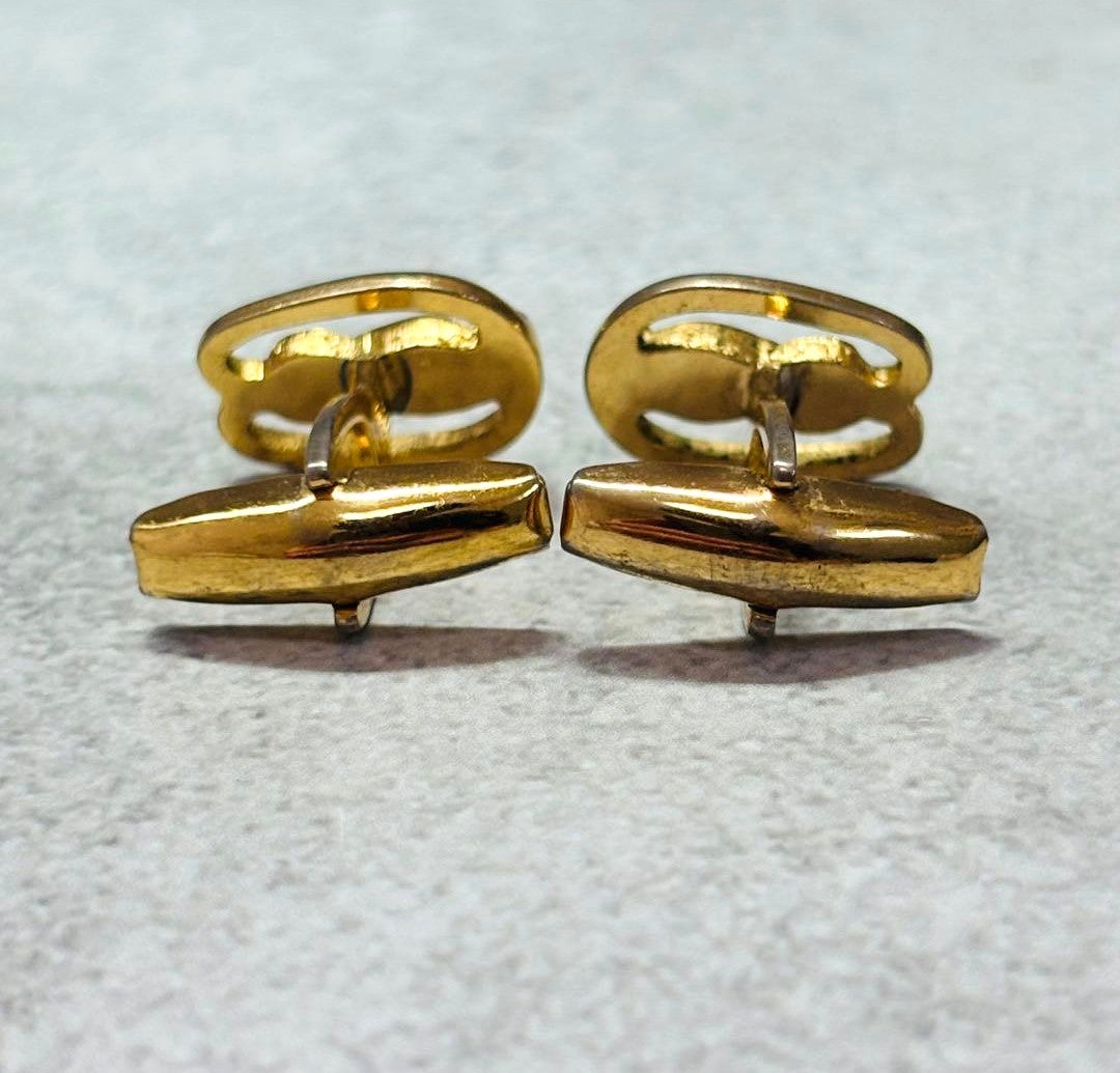 GUCCI Vintage Gold Tone Cufflinks Knot Logo Oval Men Accessory Authentic Italy