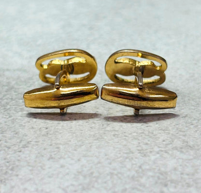 GUCCI Vintage Gold Tone Cufflinks Knot Logo Oval Men Accessory Authentic Italy