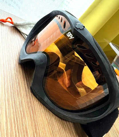SPY Snow Ski Goggles Black Frame Orange Mirror Lens with Bag Used Auth Y2K Italy