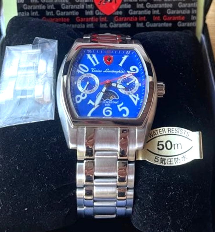 Tonino Lamborghini Men Watch Blue Dial Silver Stainless Steel 2006 Ltd W/ Box