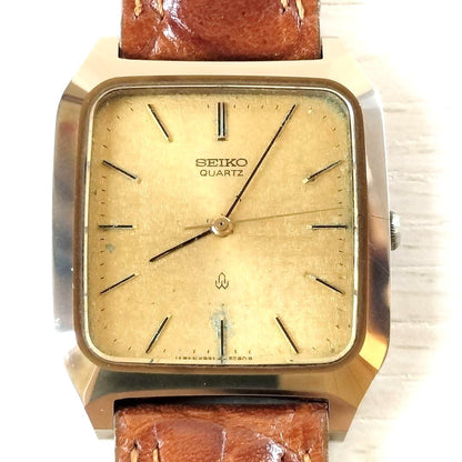 Seiko Dolce 5931-5280R Quartz Square Gold Tone Vintage Watch Carbide Case Japan