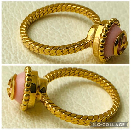 GUCCI Flower Ring Set 3-Band Coral Pink Crystal Gold Tone SizeS US6.5 EUR52 Auth