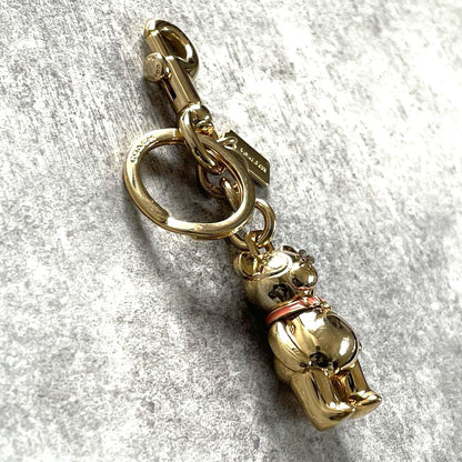 COACH 3D Teddy Bear Bag Charm Key Ring Gold Metal Pink Enamel 2.4in Authentic