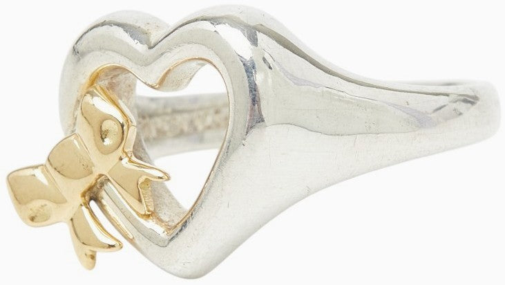 Tiffany & Co Heart Ribbon Ring SV925 Silver 18K Yellow Gold Size US5 EU50 Used