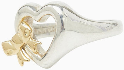 Tiffany & Co Heart Ribbon Ring SV925 Silver 18K Yellow Gold Size US5 EU50 Used