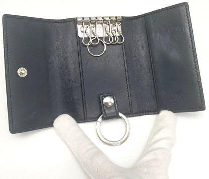 GUCCI Guccissima Key Case Holder 6-Ring Navy Blue Leather GG Logo Authentic
