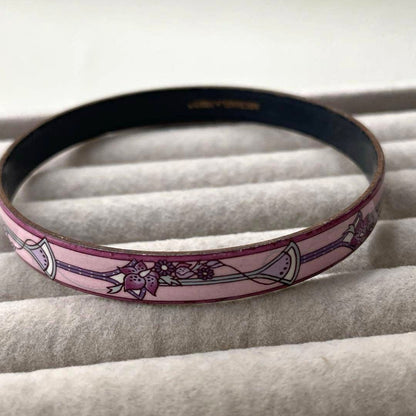 MICHAELA FREY Enamel Bangle Bracelet Pink Purple Floral Austria Copper 7.9in