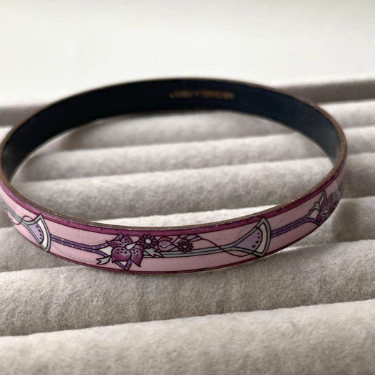 MICHAELA FREY Enamel Bangle Bracelet Pink Purple Floral Austria Copper 7.9in