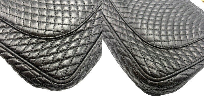 BALLY Quilted Leather Chain Shoulder Bag Black Gold HW 25cm(9.8") Italy Vintage