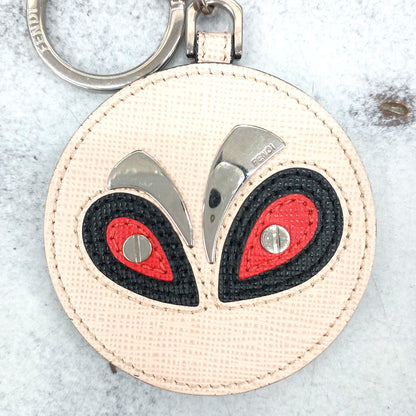FENDI Monster Eyes Bag Charm Keyring Pink Saffiano Leather Silver HW Italy