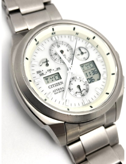 Citizen Attesa ATV53-3021 Eco-Drive Radio Solar Digi-Ana White Titanium Watch