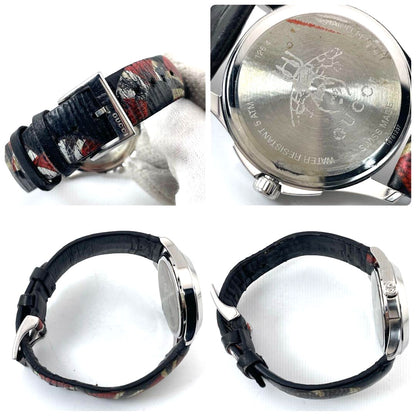 GUCCI G-Timeless Kingsnake Bee 38mm Black Dial Leather Band Watch 126.4 Japan