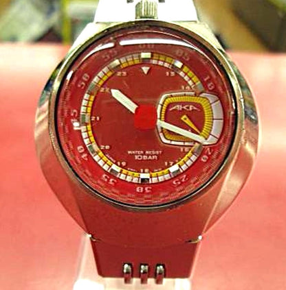 ALBA AKA Quartz Analog Watch Red Dial 10BAR Water Resist Vintage Japan Retro