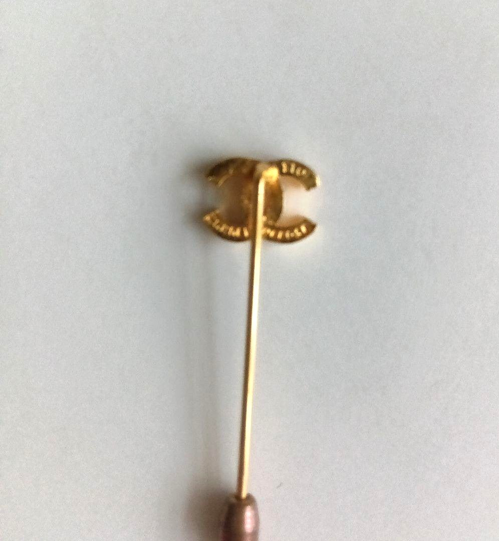 CHANEL CC Logo Gold Tone Stick Pin Brooch Lapel Hat Pin 5.5cm(2.2in) Authentic