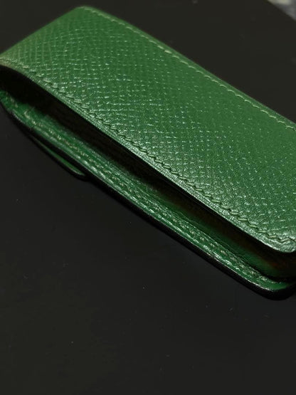 HERMES Gum Case Lip Multi Pouch Leather Green Gold Hardware Epsom Authentic
