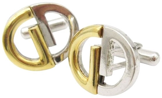 Gucci Interlocking G Cufflinks Gold Silver Tone Two-Tone Men 0.7x0.8in Used