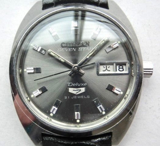 Citizen Seven Star Deluxe 21 Jewels Mens Auto Watch Gray Dial Day Date Vintage