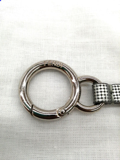 FENDI Logo Bag Charm Key Ring Keychain Silver Tone Metal Ball Chain Made Italy