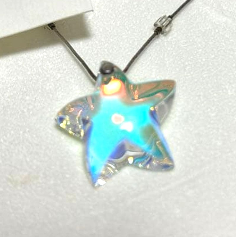 Baccarat Star Crystal Necklace Pendant AB Clear Silver Tone Chain Box France
