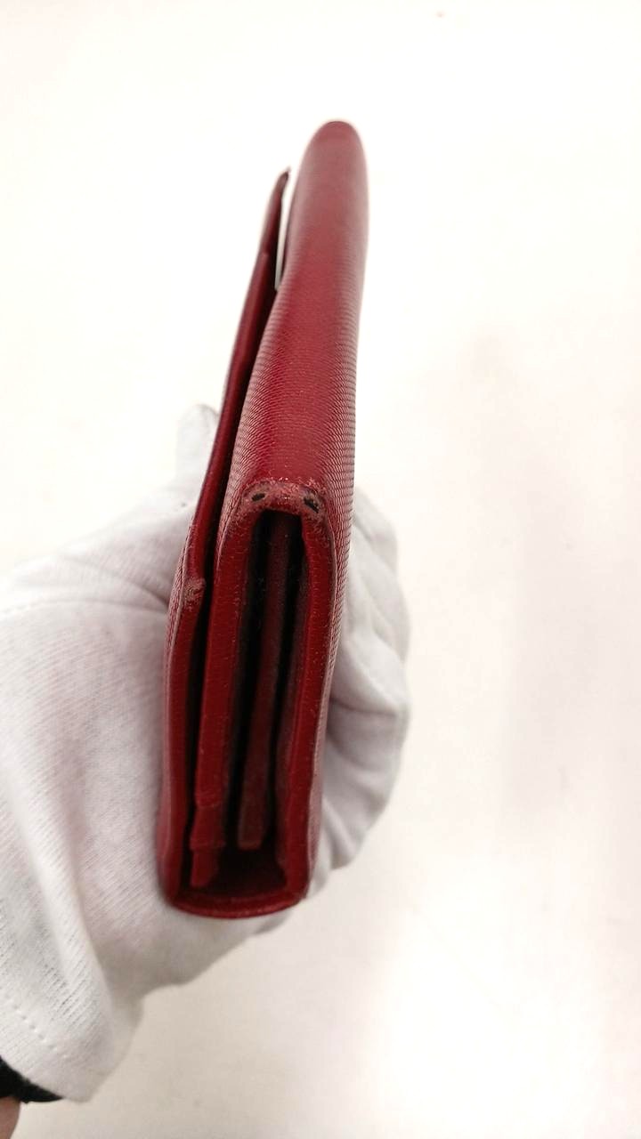 FENDI Long Wallet Bifold Red Leather Logo Gold Hardware 19cm 7.5in Womens