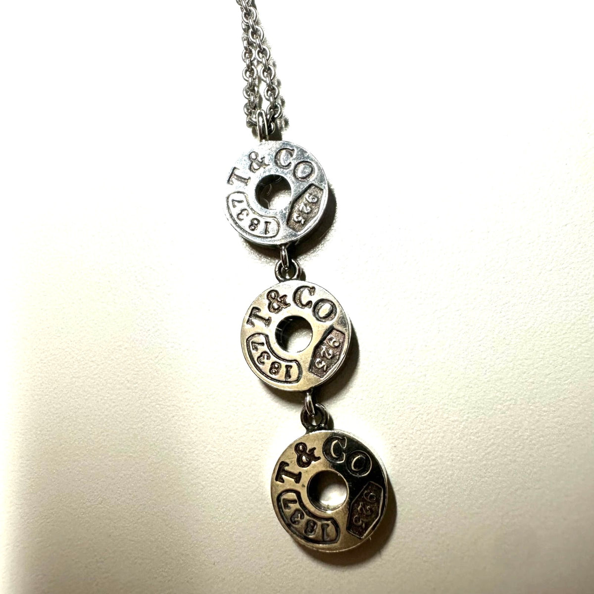 Tiffany & Co Sterling Silver 925 1837 Three Drop Circle Necklace 40cm 15.7in