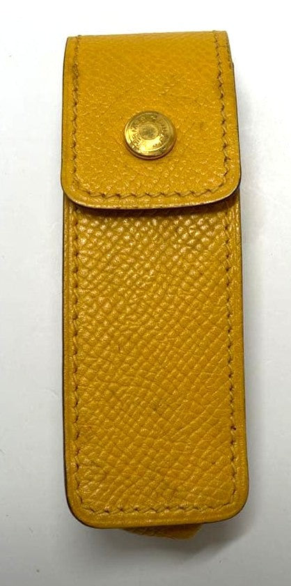 HERMES Lipstick Case Holder Yellow Epsom Leather Gold Hardware France Vintage