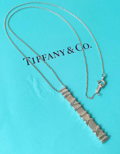 Tiffany & Co Atlas Bar Pendant Necklace Sterling Silver 925 1.9x0.2in Authentic