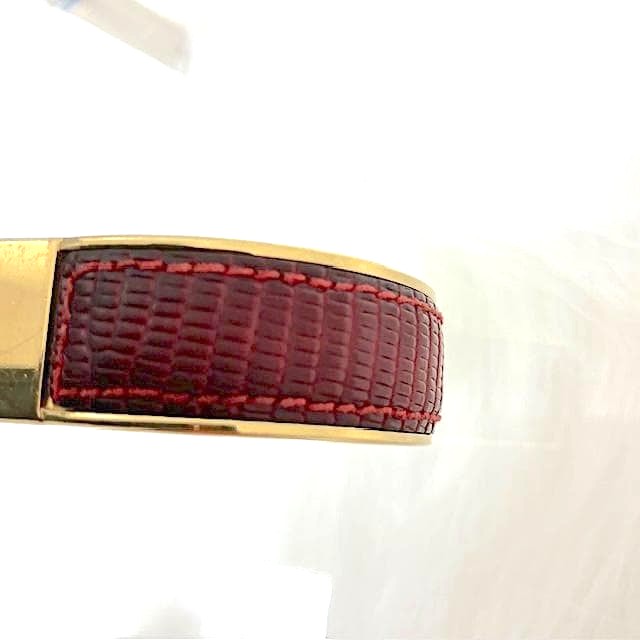 GUCCI GG Logo Bangle Bracelet Red Leather Gold HW 17cm 6.7in Authentic