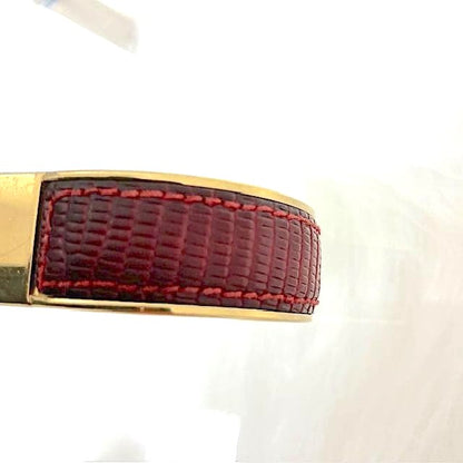 GUCCI GG Logo Bangle Bracelet Red Leather Gold HW 17cm 6.7in Authentic