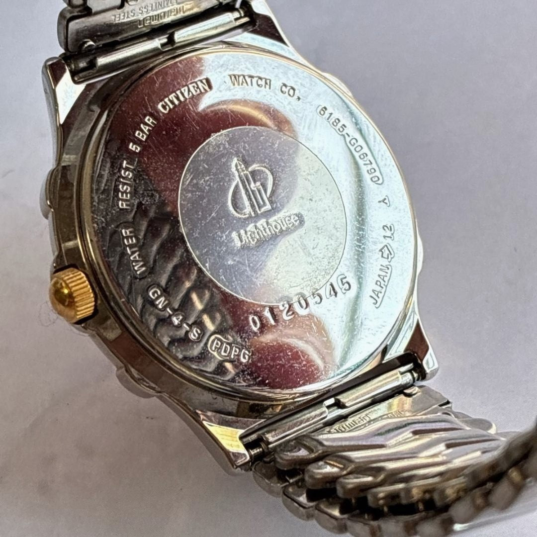 Citizen Lighthouse Lumen Majus Moon Phase Vintage Mens Watch Gold Silver Cream