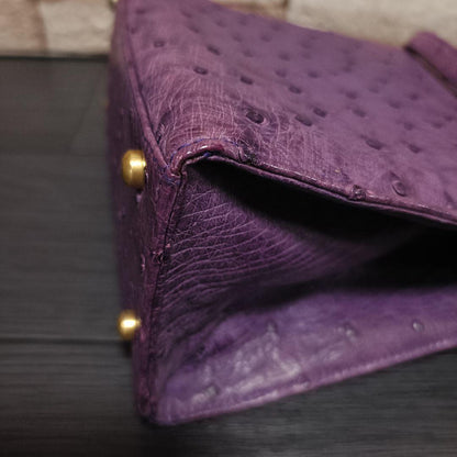 Vintage ENRIQUE LOEWE KNAPPE Purple Ostrich Leather Shoulder Bag Gold Hardware