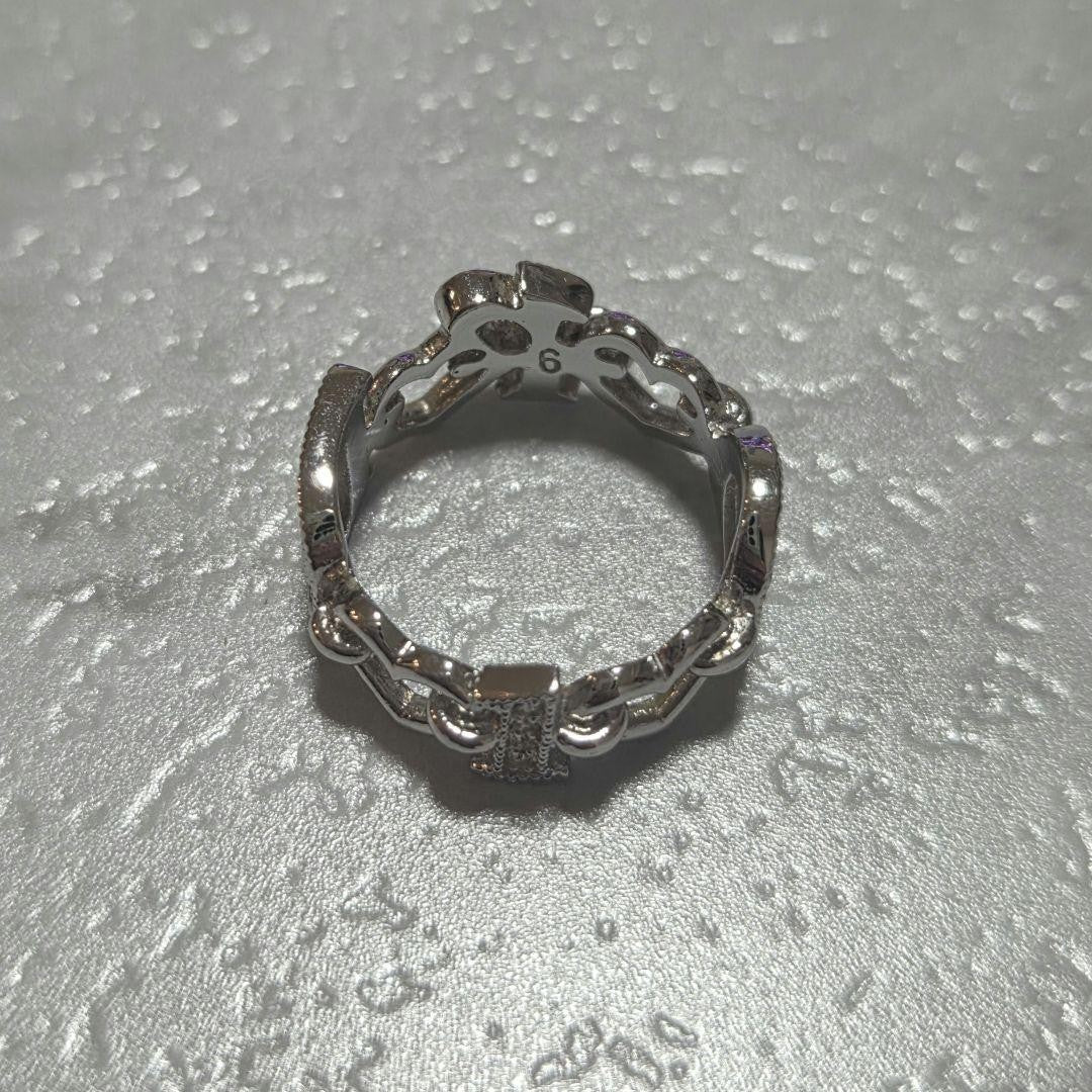 Christian Dior Silver Tone Metal Rhinestone Chain Ring Size 52 US 6