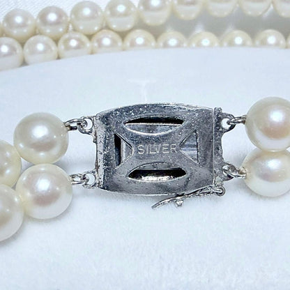 Akoya Genuine Pearl Double Strand Necklace White 6.0-6.3 mm 0.24-0.25" 925 Great