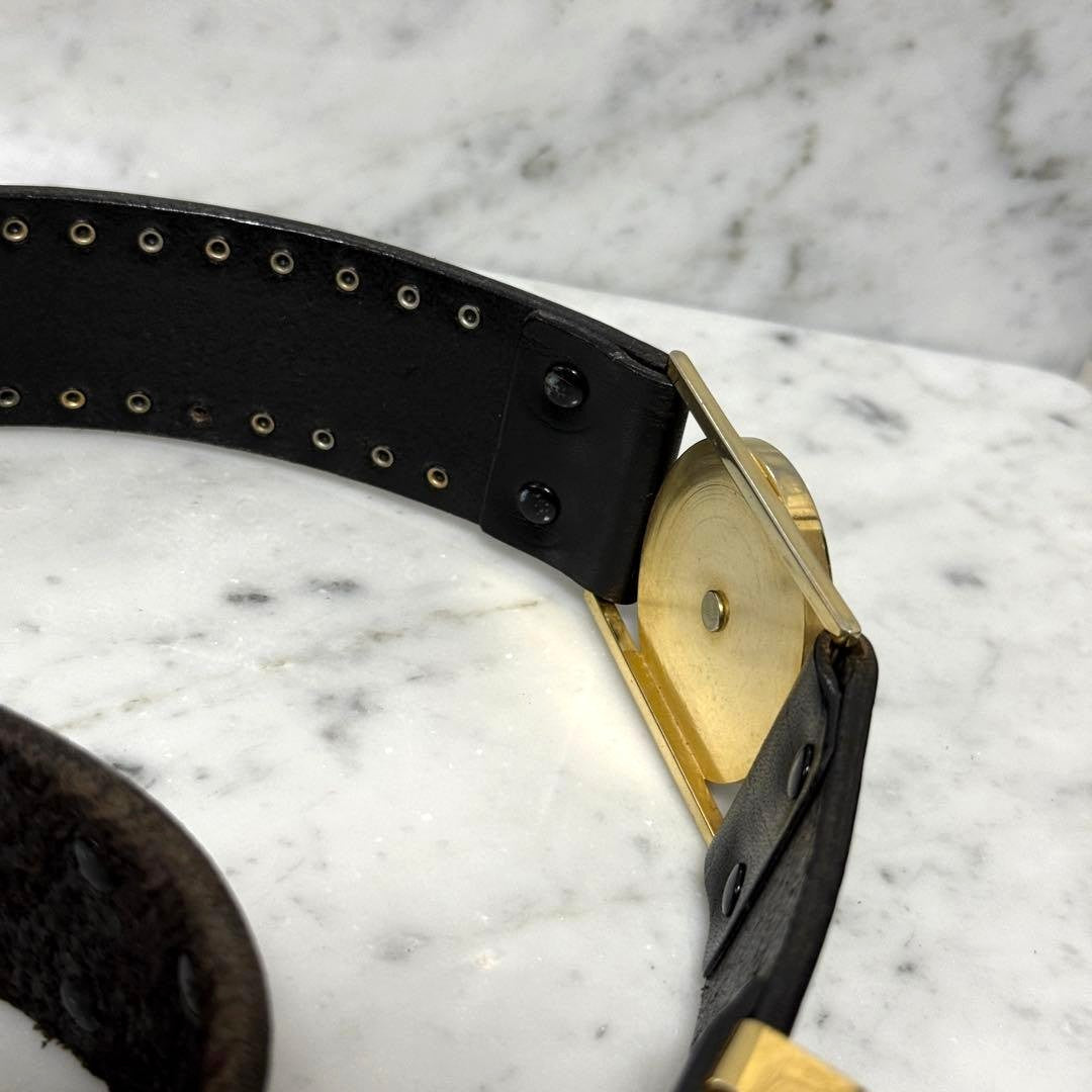 Gianni Versace Medusa Stud Black Leather Belt Gold Silver HW 120cm 47.2in Auth