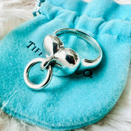 Vintage Tiffany & Co Silver 925 Door Knocker Full Heart Ring Size 51 US 5.5 Rare