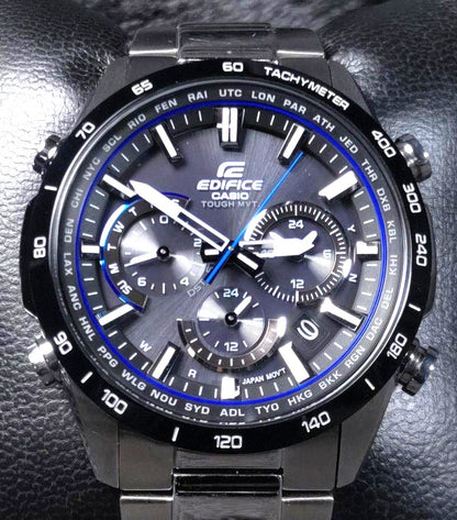 Casio Edifice EQW-T650 Solar Radio Wave Watch Black Stainless Steel 43mm Used