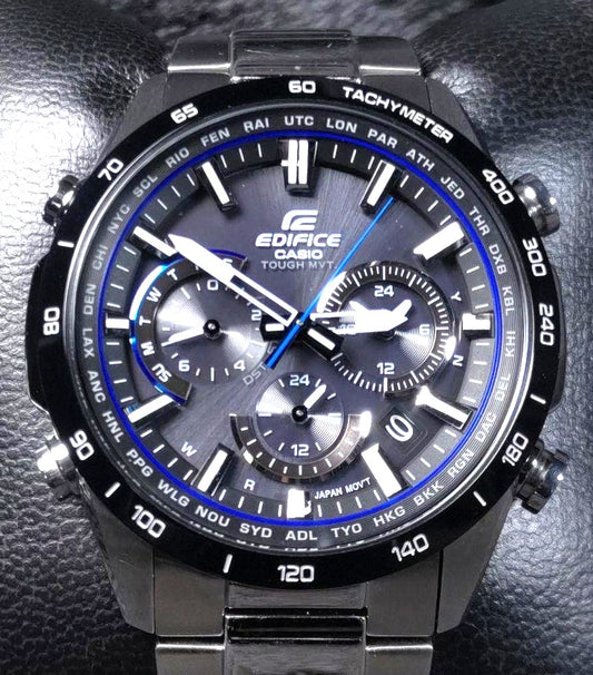 Casio Edifice EQW-T650 Solar Radio Wave Watch Black Stainless Steel 43mm Used