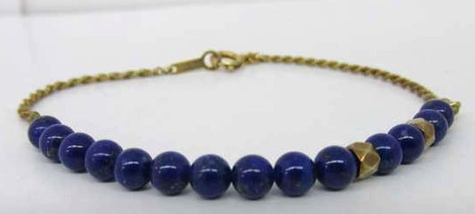 4C Sterling Silver Bracelet Lapis Lazuli Beads Gold Tone Twisted Chain Heart