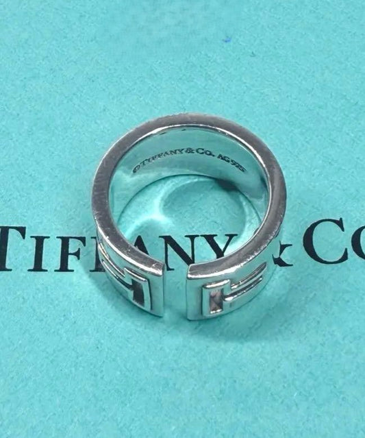 Excellent Tiffany & Co Sterling Silver 925 T Two Cutout Wide Ring Size 52 US 6