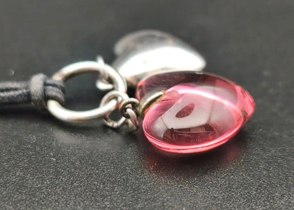 Baccarat Double Heart Necklace Pink Crystal Sterling Silver 925 Adjustable Used