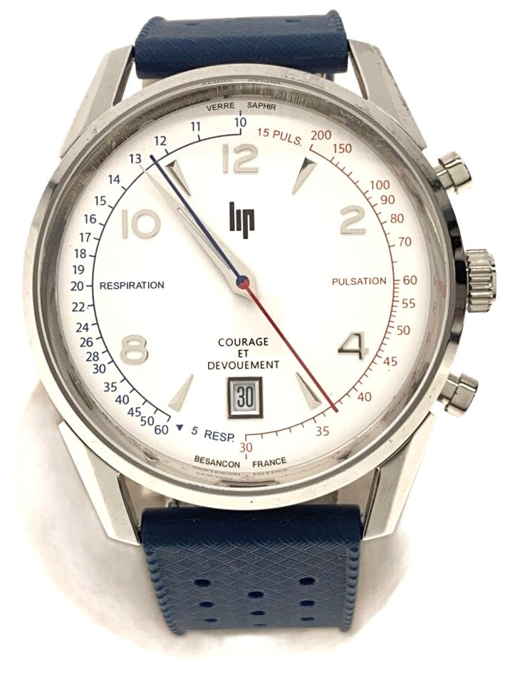 LIP Courage ET Devouement 2020 Pompiers Chronograph White Blue Rubber Japan