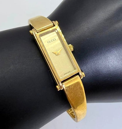 Gucci 1500L Bangle Watch Gold Dial Swiss Made Quartz Ladies 16cm(6.3in)