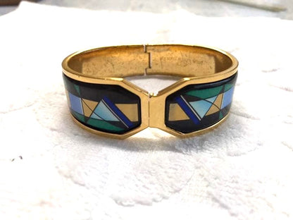 Michaela Frey Wien Austria Enamel Mosaic Cuff Bracelet Gold Tone Geometric VTG