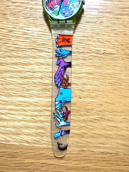 Swatch x Jamie Hewlett Gorillaz Quartz Watch GK230 Clear Band Swiss 1997 Vintage