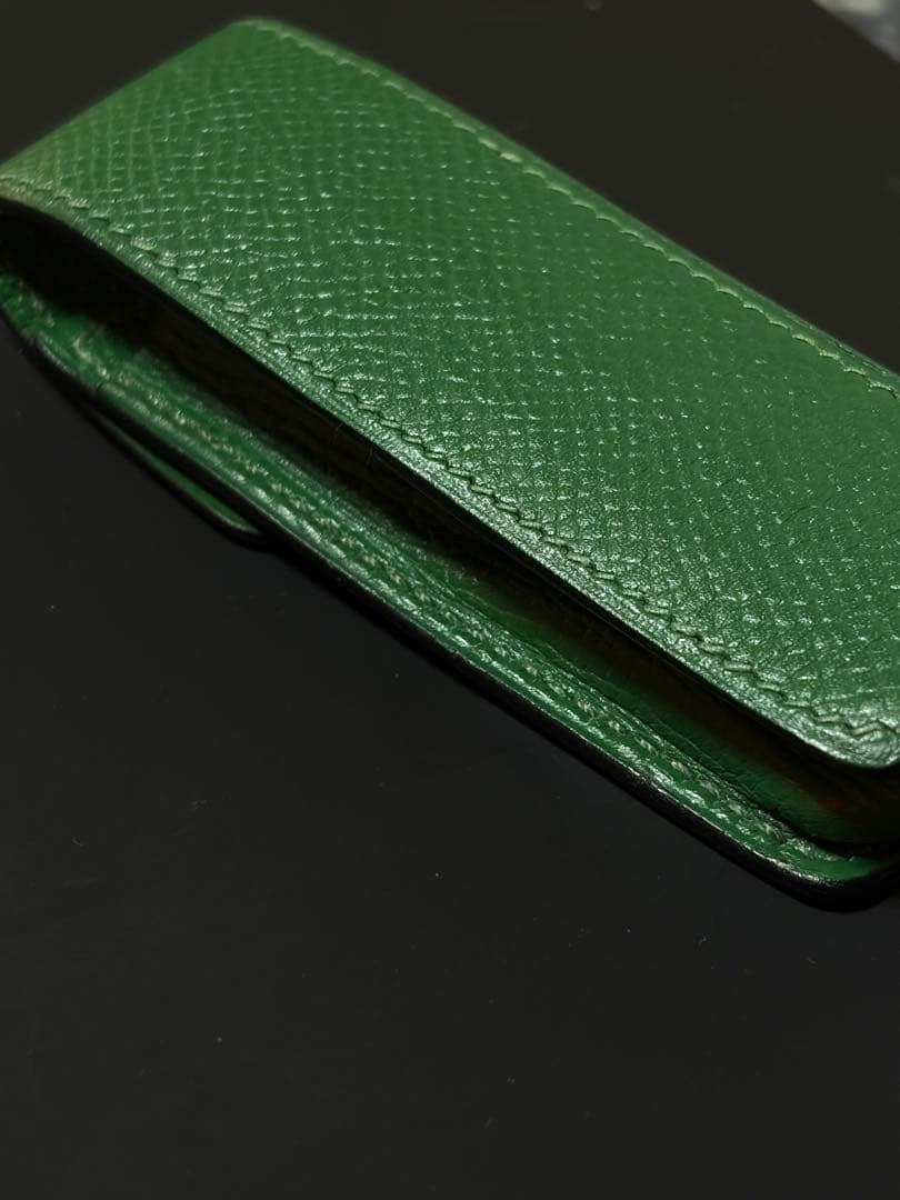 HERMES Gum Case Lip Multi Pouch Leather Green Gold Hardware Epsom Authentic